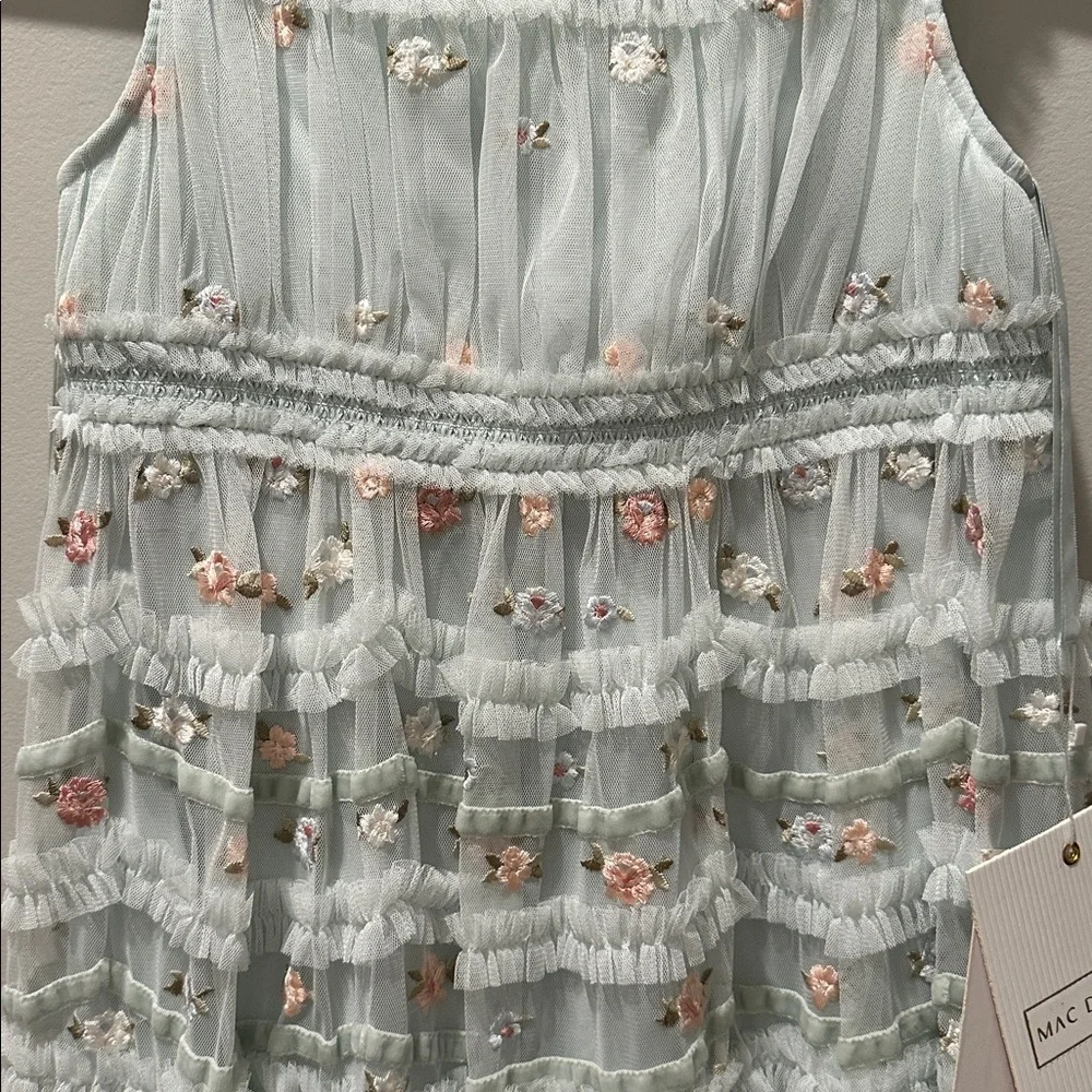 Mac Duggal Girls Ruffled Floral Embroidered Gown - Picture 6 of 15